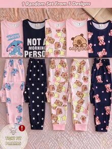 1 Set Girls Cute Cartoon Top And Pants, Heart All-Over Print Sweet Lovely Knit Elastic Fabric Comfortable Soft Snug Fit Long Sleeve Loungewear Pajamas - Multicolor - View 9