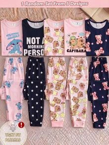 1 Set Girls Cute Cartoon Top And Pants, Heart All-Over Print Sweet Lovely Knit Elastic Fabric Comfortable Soft Snug Fit Long Sleeve Loungewear Pajamas - Multicolor - View 7