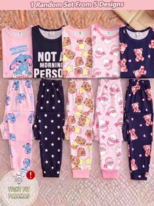 1 Set Girls Cute Cartoon Top And Pants, Heart All-Over Print Sweet Lovely Knit Elastic Fabric Comfortable Soft Snug Fit Long Sleeve Loungewear Pajamas - Multicolor - View 5