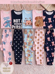 1 Set Girls Cute Cartoon Top And Pants, Heart All-Over Print Sweet Lovely Knit Elastic Fabric Comfortable Soft Snug Fit Long Sleeve Loungewear Pajamas - Multicolor - View 8