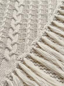 Maweii Women's Autumn/Winter Round Neck Raglan Sleeve Patchwork Tassel Geometric Textured Casual Street Design Niche Versatile 2026 Newest Khaki Plus Size Pullover Sweater - Khaki - View 8