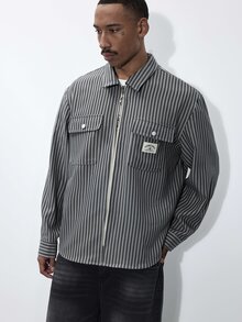 FORM&CHAOS Men's Autumn Striped Zip-Up Long Sleeve Shirt - Multicolor - View 4