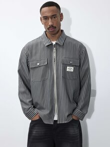 FORM&CHAOS Men's Autumn Striped Zip-Up Long Sleeve Shirt - Multicolor - View 1