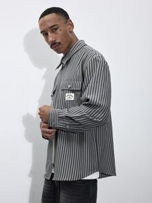 FORM&CHAOS Men's Autumn Striped Zip-Up Long Sleeve Shirt - Multicolor - View 7