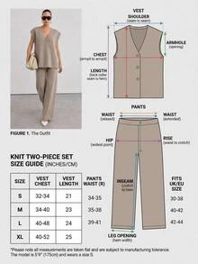 Lumivelle Taupe Knit Co-Ord Set V-Neck Button Front Vest Wide Leg Pants Minimalist Basic Lounge Outfit Casual Autumn Winter Relaxed Everyday - Mocha Brown - View 10