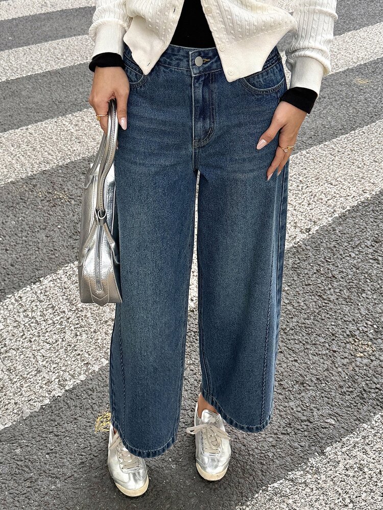 DAZY Western Cowgirl Distressed Wash Straight Leg Cropped Jeans, Casual For Women, Autumn/Winter - Blue - View 4