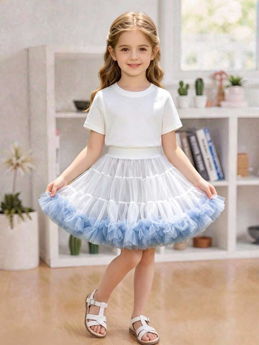 SHEIN 女童奢華白色薄紗蓬蓬裙，夏季派對 3 歲 7 歲生日芭蕾舞裙，可愛甜美仙女公主風，適合春秋