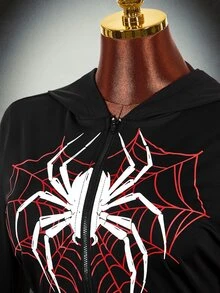 Amplova Women's Halloween Sweatshirt With Spider Graphic, Sexy Avant-Garde Sexy Style, Suitable For Autumn/Winter Outfits - Black - View 4