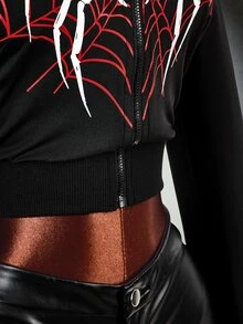Amplova Women's Halloween Sweatshirt With Spider Graphic, Sexy Avant-Garde Sexy Style, Suitable For Autumn/Winter Outfits - Black - View 7