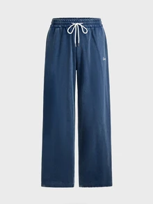 SWAVVY 男士休閒寬鬆長褲，春夏秋三季，標準尺寸，刺繡黑色酸洗 - 藏蓝色 - 查看 4