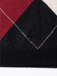 Grovea Fall Plus Size Argyle Pattern Turn Collar V-Neck Long Sleeve Knit Pullover Sweater Teacher Graduation Red And Black 1920 Vintage 1960s Holiday Formal - Black - View 4