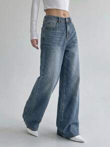 DAZY Women's Wide Leg Loose Casual Versatile Denim Jeans With Pockets - Blue - View 10