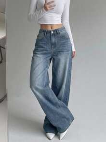 DAZY Women's Wide Leg Loose Casual Versatile Denim Jeans With Pockets - Blue - View 6
