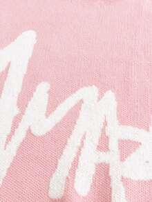 Claim Dot Men's Autumn/Winter Crew Neck Dropped Shoulder Long Sleeve Sweater English Letter Pattern Knitted Pullover Two-Tone Jacquard Loose Fit Grey Graphic - Pink - View 5