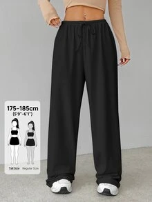 SHEIN Tall Soft Black Knitted Home Lounge Baggy Pants, Loose Pants, Tall Women Autumn Casual Basic Basic Basic Lounge Lounge - Black - View 9