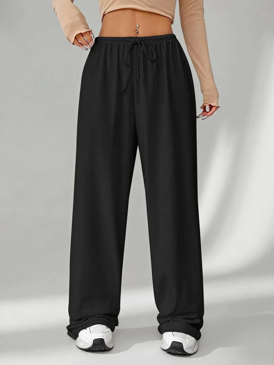 SHEIN Tall Soft Black Knitted Home Lounge Baggy Pants, Loose Pants, Tall Women Autumn Casual Basic Basic Basic Lounge Lounge
