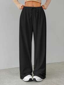 SHEIN Tall Soft Black Knitted Home Lounge Baggy Pants, Loose Pants, Tall Women Autumn Casual Basic Basic Basic Lounge Lounge - Black - View 6
