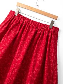 GlowEve CURVE Plus Size Elegant Red New Year Bow Print Woven Jacquard Skirt Christmas - Red - View 4