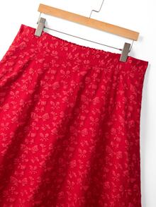 GlowEve CURVE Plus Size Elegant Red New Year Bow Print Woven Jacquard Skirt Christmas - Red - View 5