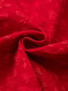 GlowEve CURVE Plus Size Elegant Red New Year Bow Print Woven Jacquard Skirt Christmas - Red - View 6