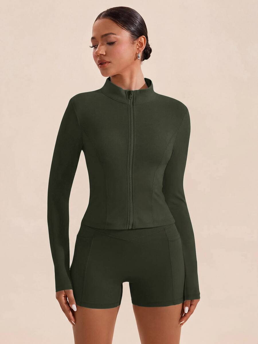 VARSIVA 高領長袖修身女款運動運動服套裝 - 墨綠色 - 查看 1