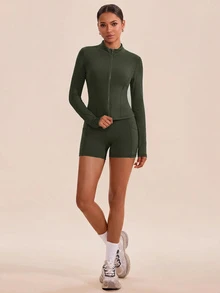 VARSIVA 高領長袖修身女款運動運動服套裝 - 墨綠色 - 查看 4