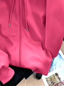 Resyla Áo nỉ hoodie nữ phong cách tối giản Mỹ vintage màu đỏ hồng, áo khoác nỉ hoodie thời trang độc đáo cho mùa thu/đông - Nhiều màu - Xem 4