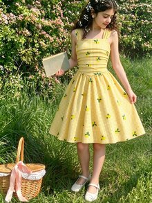 SHEIN Tween Girl Fall Style US Fall Style Fall Outfits Fall Dress - Yellow - View 3