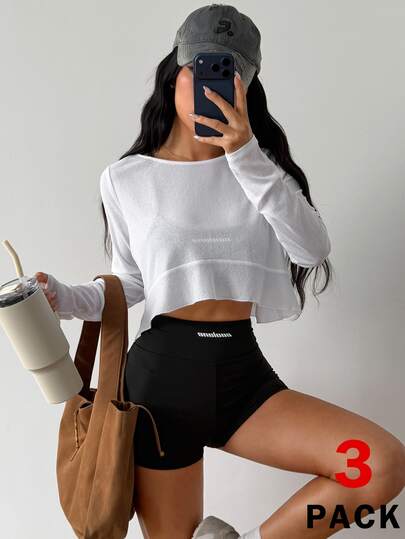 Coolane Women's Summer/Fall Sport Streetwear Going Out Solid Color Long Sleeve Casual Black And White 3pcs