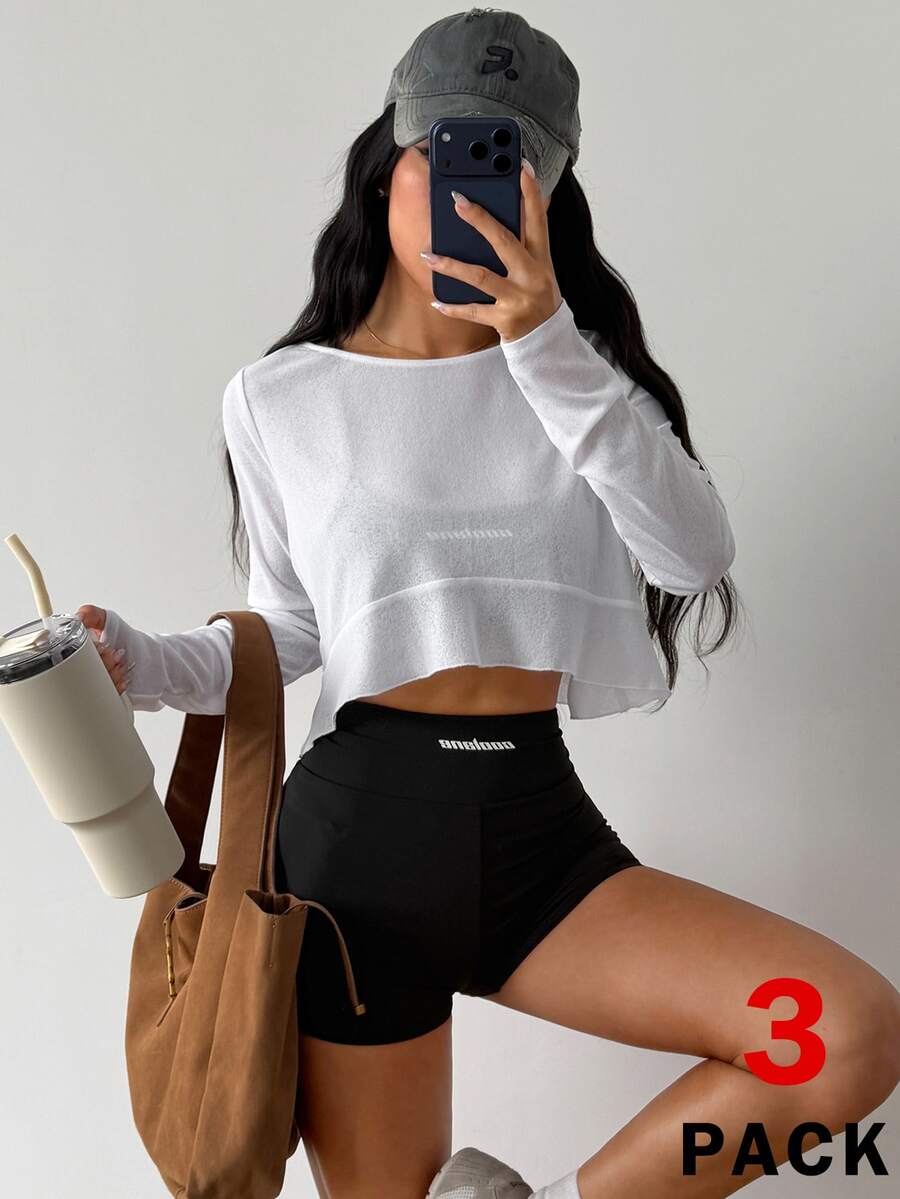 Coolane Women's Summer/Fall Sport Streetwear Going Out Solid Color Long Sleeve Casual Black And White 3pcs - Black and White - View 1