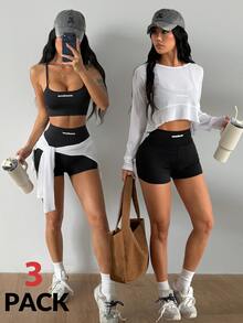 Coolane Women's Summer/Fall Sport Streetwear Going Out Solid Color Long Sleeve Casual Black And White 3pcs - Black and White - View 3