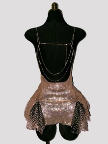 SHEIN DivaQ Women's Party Mini Dress, Sexy Sheer Glitter, Perfect For Bar Party Club Wear - Champagne - View 4