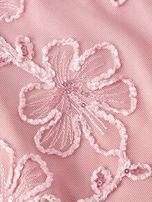 SHEIN MOD Plus Size Elegant Women's Pale Pink A-Line Mini Dress, Spaghetti Strap Design, Decorated With Exquisite Floral Embroidery, Suitable For Parties, Holidays, Evenings - Pink - View 4