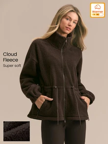 GLOWMODE Cozy Era Fleece Jacket With Cinched-Waist, Oversized Lapel & Front Pockets Outdoor Fall Winter Daily Casual Wear - Chocolate Brown - View 10