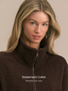 GLOWMODE Cozy Era Fleece Jacket With Cinched-Waist, Oversized Lapel & Front Pockets Outdoor Fall Winter Daily Casual Wear - Chocolate Brown - View 5