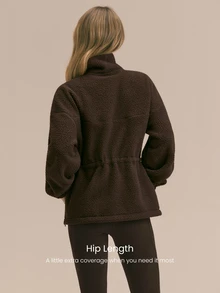 GLOWMODE Cozy Era Fleece Jacket With Cinched-Waist, Oversized Lapel & Front Pockets Outdoor Fall Winter Daily Casual Wear - Chocolate Brown - View 2