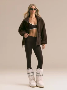 GLOWMODE Cozy Era Fleece Jacket With Cinched-Waist, Oversized Lapel & Front Pockets Outdoor Fall Winter Daily Casual Wear - Chocolate Brown - View 8