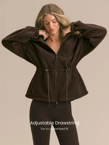 GLOWMODE Cozy Era Fleece Jacket With Cinched-Waist, Oversized Lapel & Front Pockets Outdoor Fall Winter Daily Casual Wear - Chocolate Brown - View 4