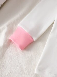 女童舒適對比色長袖圓領睡衣套裝，可愛卡通貓眼罩與「SWEET DREAMS」粉色星星圖案上衣，隨機 4 款發 1 套 - 白色 - 查看 9