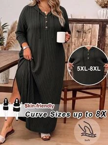 SHEIN CURVE+ 女款大尺碼 22W 連帽長洋裝，秋冬季 - 黑色 - 查看 7