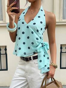 Siren Gaze Women's Mint Green Casual Elegant Daily Halter Neck Top Brunch Vacation - Mint Green - View 4