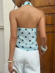 Siren Gaze Women's Mint Green Casual Elegant Daily Halter Neck Top Brunch Vacation - Mint Green - View 2