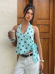 Siren Gaze Women's Mint Green Casual Elegant Daily Halter Neck Top Brunch Vacation - Mint Green - View 5