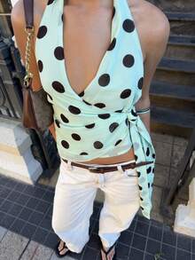 Siren Gaze Women's Mint Green Casual Elegant Daily Halter Neck Top Brunch Vacation - Mint Green - View 7