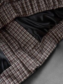 Manfinity Roghcode Men's Oversized Casual Brown Plaid Padded Coat, Y2K Retro Stand Collar Zipper Winter Coat, Loose Fit Suitable For Streetwear, Vacation Club - Khaki - View 7