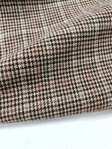 Offisola Women's Vintage Houndstooth Long Coat, Lapel Lambswool Patchwork Wool Jacket, Elegant Commuter Outerwear, Autumn/Winter - Khaki - View 10