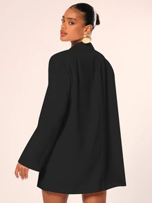SHEIN x Tata & Beatriz MUSERA 量身打造大廓型西裝洋裝 缺口領單排扣 優雅專業 商務休閒 度假 秋季 工作辦公 - 黑色 - 查看 2