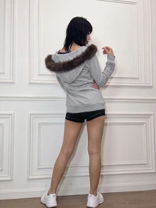 CHAOSSORY CHAOSSORY Women's 2 Pieces Set With Fur Collar Hooded V-Neck Sweatshirt And Solid Color Camisole - Multicolor - View 2