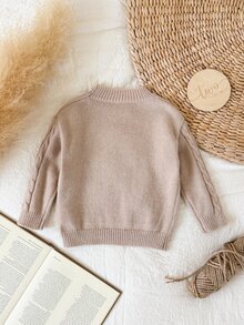 Cozy Pixies Baby Girl Cute 3D Plush Bear Pattern Daily Comfortable Pullover Long Sleeve Knit Autumn Winter Sweater, Suitable For Outings, Street Photography, Play - Khaki - View 2
