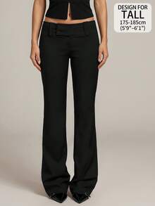 SHEIN Tall Fashionable Versatile Solid Color Low Waist Long Pants - Black - View 10